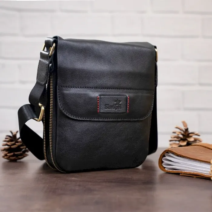 Чоловіча шкіряна сумка месенджер SHVIGEL 19113 Чорна