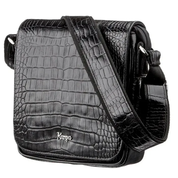 Чоловіча сумка на плече із тисненням під екзотику KARYA 17382 Чорна