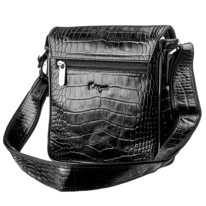Чоловіча сумка на плече із тисненням під екзотику KARYA 17382 Чорна