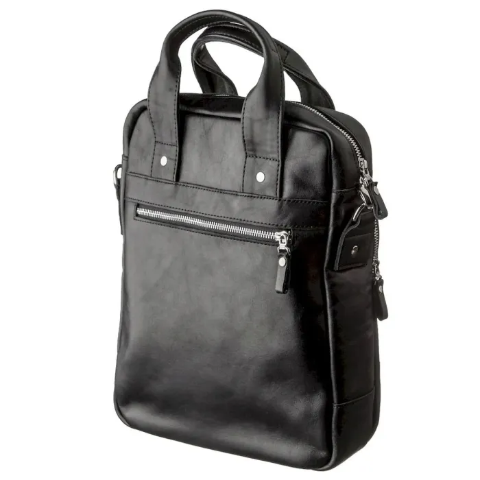 Чоловіча сумка під А4 вертикального формату в гладкій шкірі 11165 SHVIGEL, Чорна