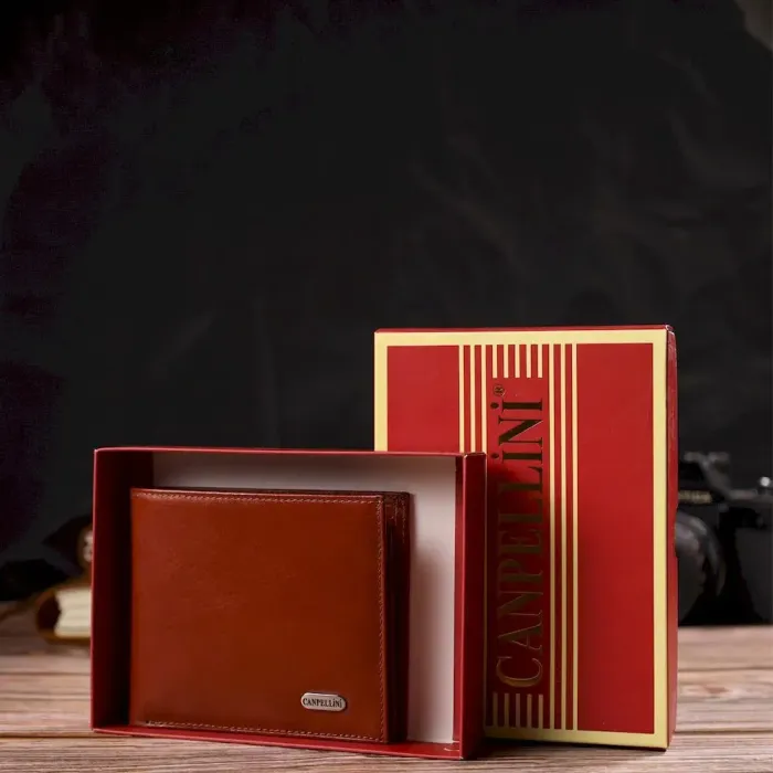 Мужское горизонтальное портмоне из натуральной гладкой кожи CANPELLINI 21780 Коричневое