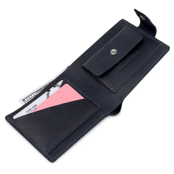 Чоловічий компактний шкіряний портмоне GRANDE PELLE 11519 Темно-синій