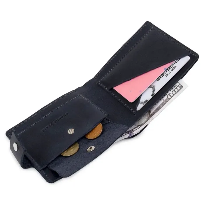 Чоловічий компактний шкіряний портмоне GRANDE PELLE 11519 Темно-синій