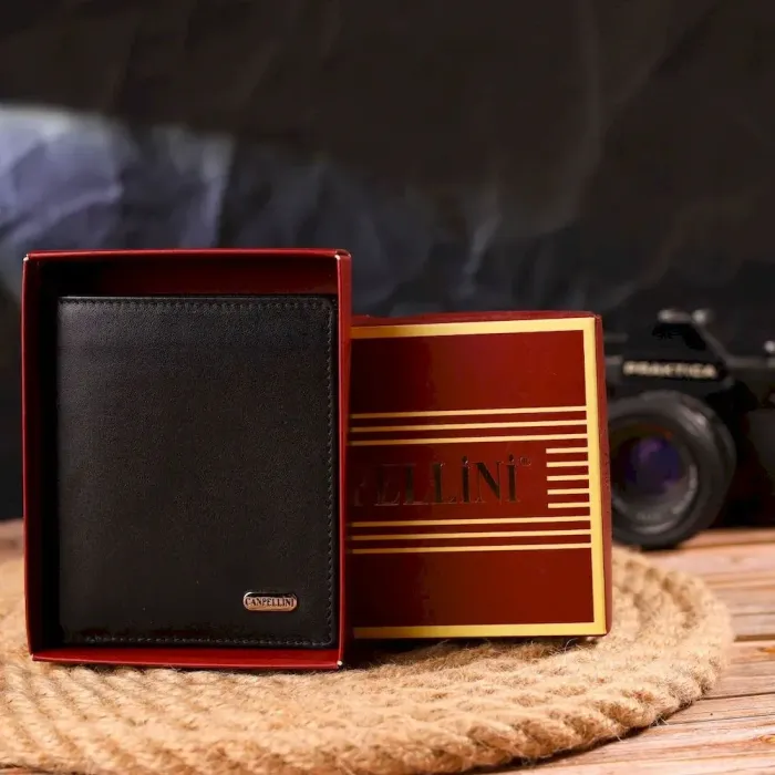 Чоловіче портмоне з натуральної гладкої шкіри CANPELLINI 21500 Чорне