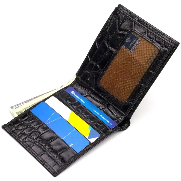 Мужское портмоне из натуральной кожи с тиснением под крокодила CANPELLINI 21866 Черный
