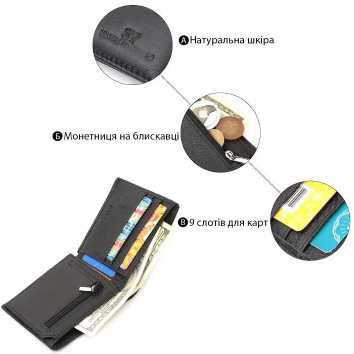Чоловічий портмоне з натуральної шкіри ST Leather 22734 Чорний