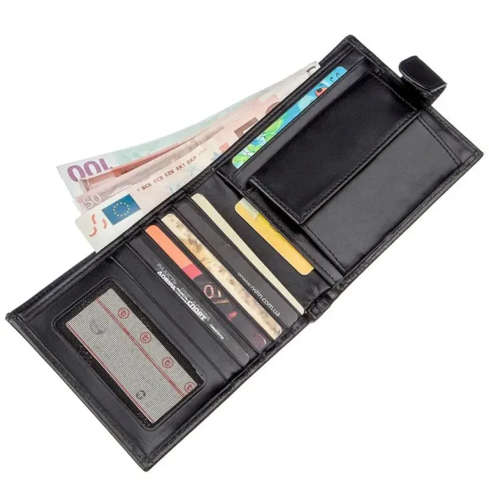 Чоловіче портмоне в гладкій шкірі KARYA 17372 Чорне