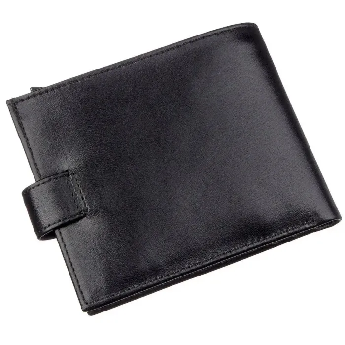Чоловічий портмоне в гладкій шкірі з хлястиком KARYA 17375 Чорне