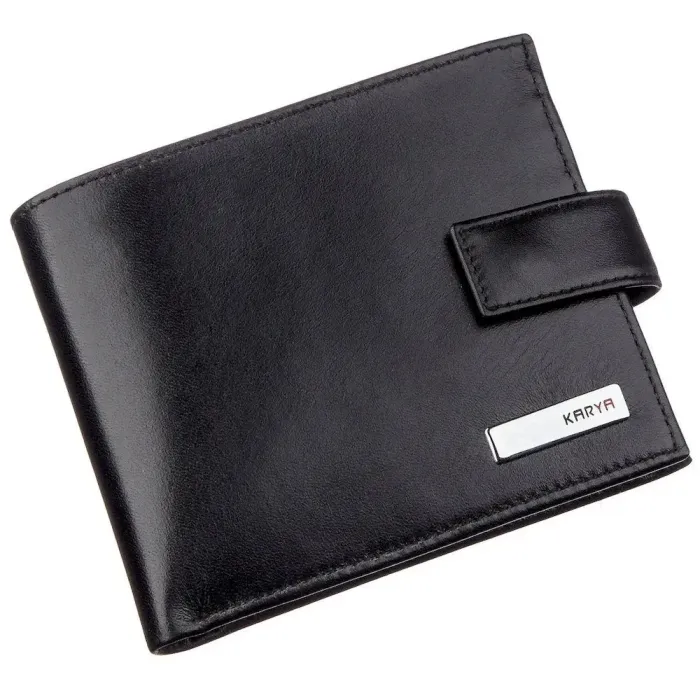 Чоловічий портмоне в гладкій шкірі з хлястиком KARYA 17375 Чорне