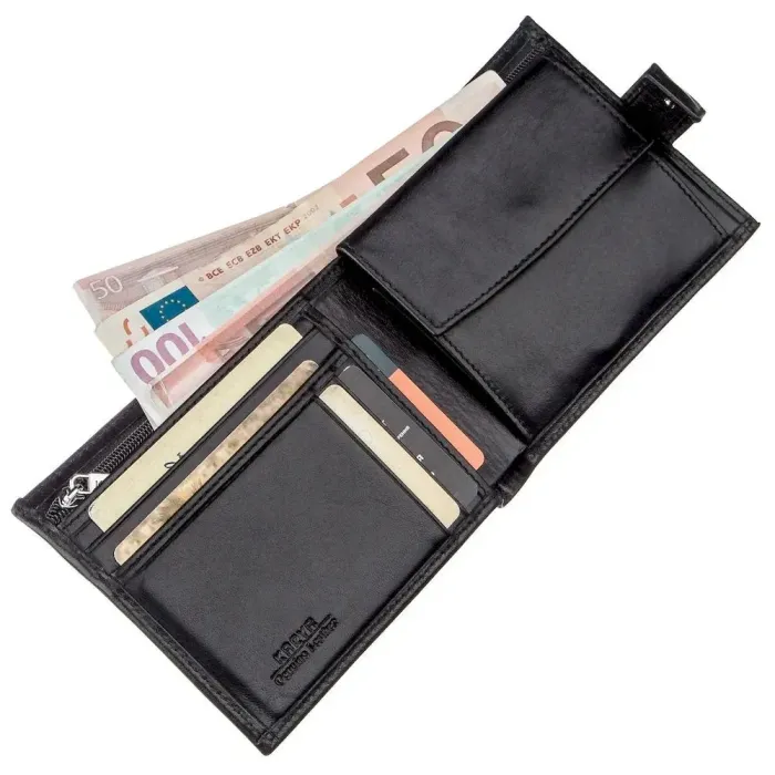 Чоловічий портмоне в гладкій шкірі з хлястиком KARYA 17375 Чорне