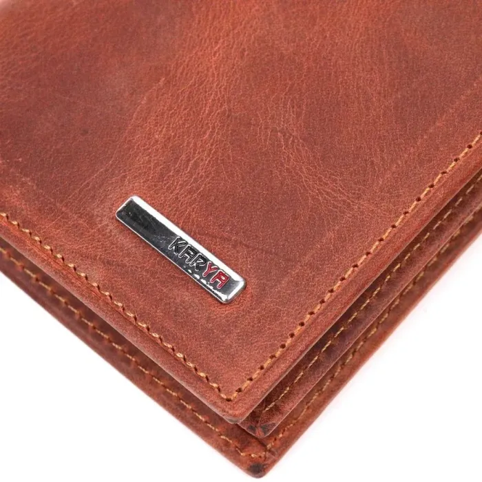 Мужское вертикальное портмоне без застежки в винтажной коже KARYA 21363 Рыжий