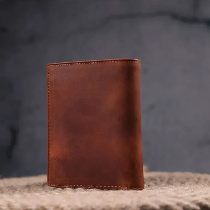 Мужское вертикальное портмоне без застежки в винтажной коже KARYA 21363 Рыжий