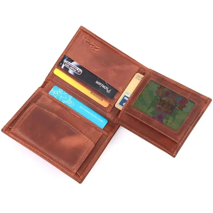 Мужское вертикальное портмоне без застежки в винтажной коже KARYA 21363 Рыжий