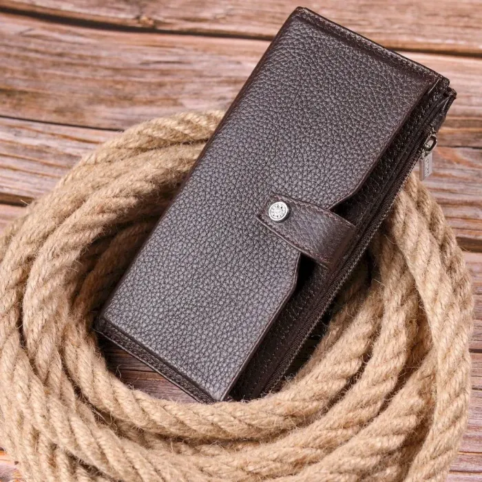 Мужское вертикальное портмоне из натуральной кожи KARYA 21421 Коричневый