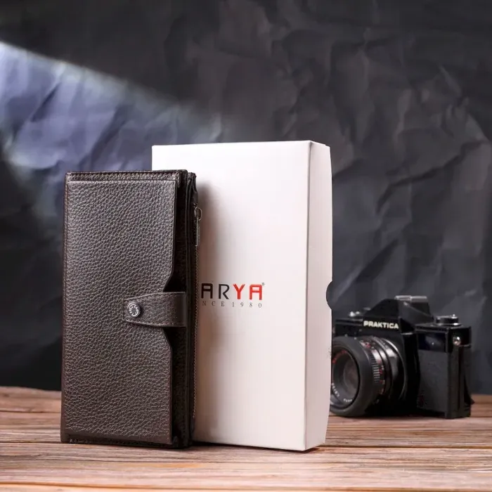 Мужское вертикальное портмоне из натуральной кожи KARYA 21421 Коричневый