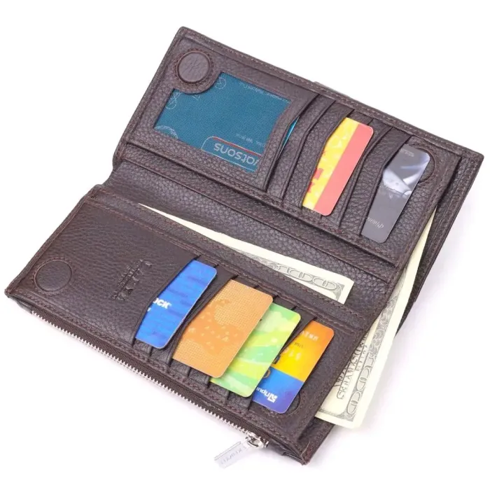 Мужское вертикальное портмоне из натуральной кожи KARYA 21421 Коричневый