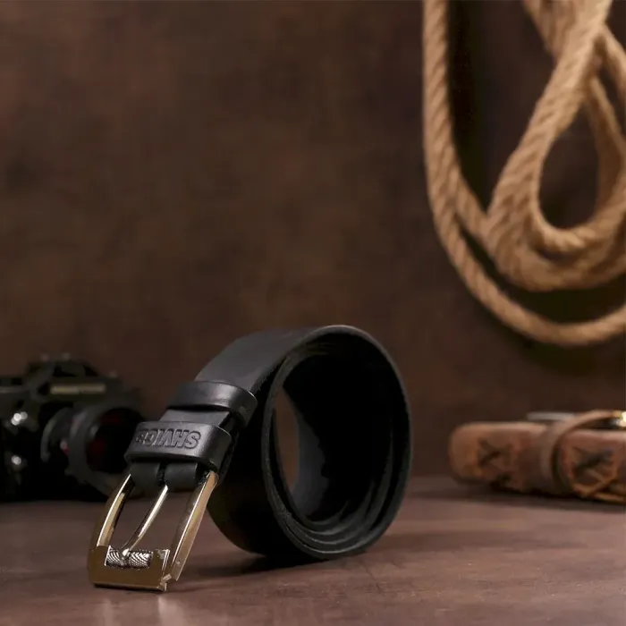 Чоловічий ремінь SHVIGEL 10084 чорний шкіряний