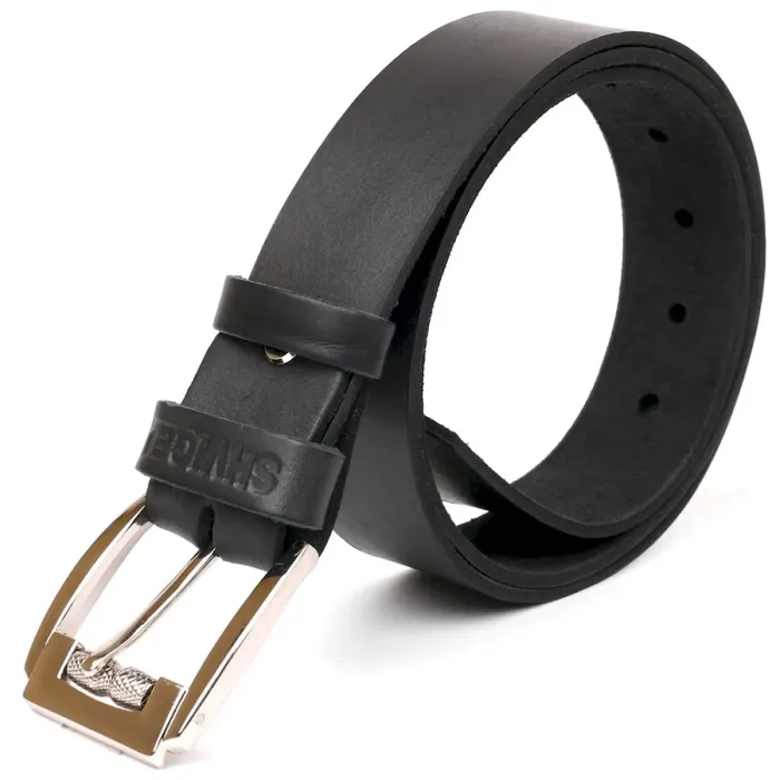 Чоловічий ремінь SHVIGEL 10084 чорний шкіряний