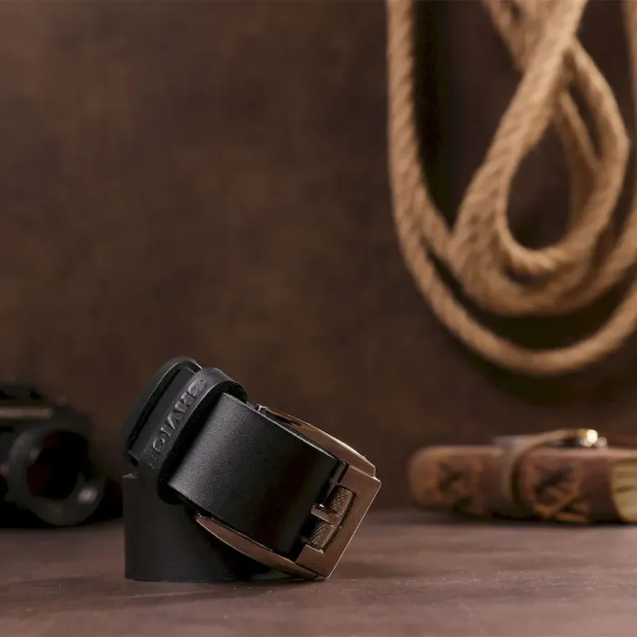 Чоловічий ремінь SHVIGEL 10084 чорний шкіряний