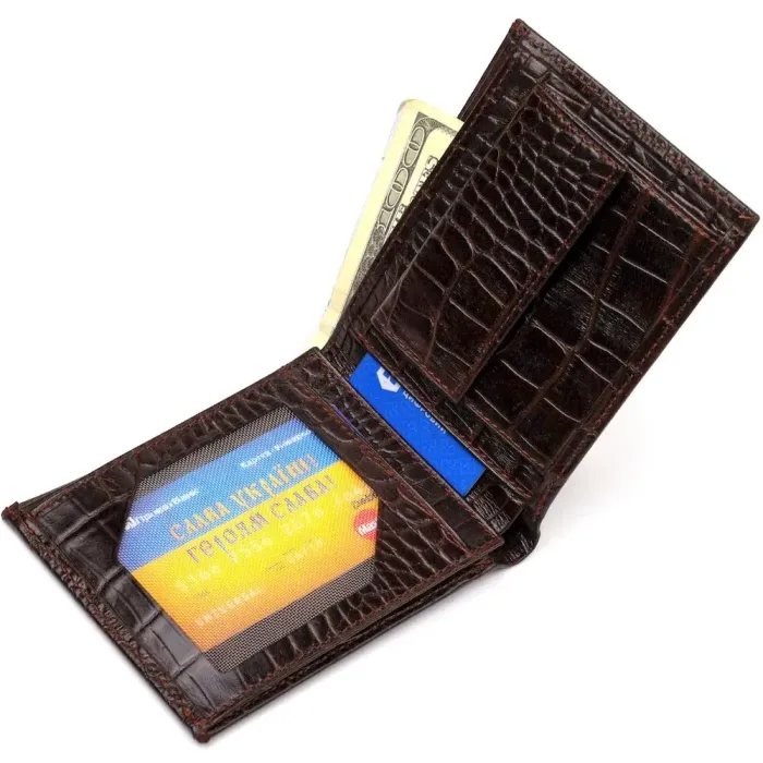 Мужской бумажник без застежки из натуральной кожи с тиснением под крокодила CANPELLINI 21763 Коричневий