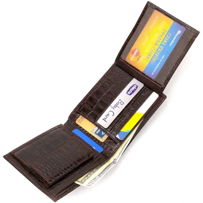 Мужской бумажник без застежки из натуральной кожи с тиснением под крокодила CANPELLINI 21763 Коричневий