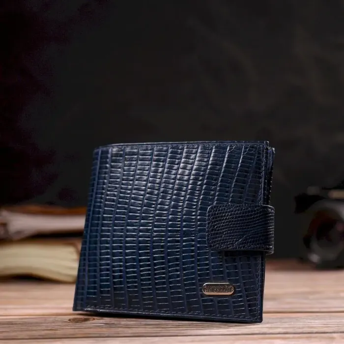 Чоловічий гаманець з натуральної шкіри горизонтального формату з тисненням CANPELLINI 21767 Синій