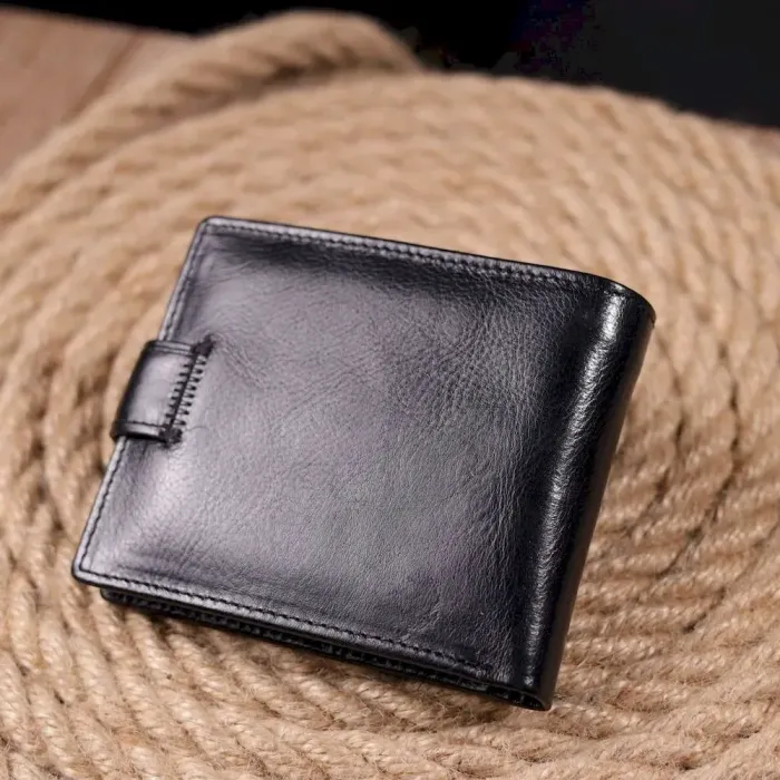 Чоловічий гаманець з натуральної гладкої шкіри у два додавання ST Leather 19409 Чорний