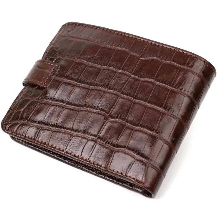 Чоловічий гаманець із натуральної шкіри з тисненням під крокодила BOND 21991 Коричневий