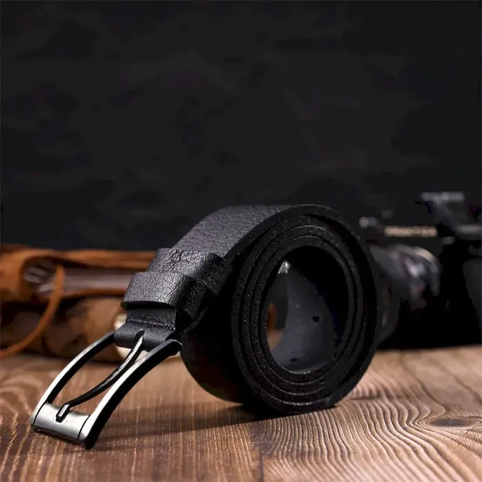 Чоловічий джинсовий ремінь з механічною пряжкою з натуральної шкіри BOND 22070 Чорний