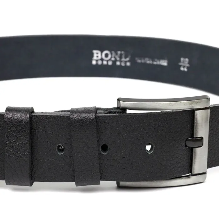 Чоловічий джинсовий ремінь з механічною пряжкою з натуральної шкіри BOND 22070 Чорний