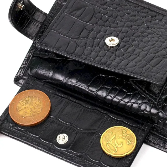Чоловічий фактурний горизонтальний гаманець із натуральної шкіри з тисненням під крокодила BOND 22008 Чорний