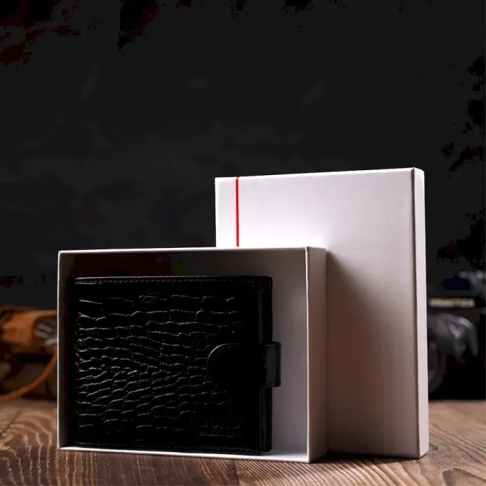 Чоловічий фактурний горизонтальний гаманець із натуральної шкіри з тисненням під крокодила BOND 22008 Чорний