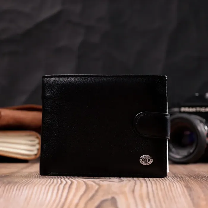 Чоловічий горизонтальний гаманець із натуральної шкіри ST Leather 22466 Чорний