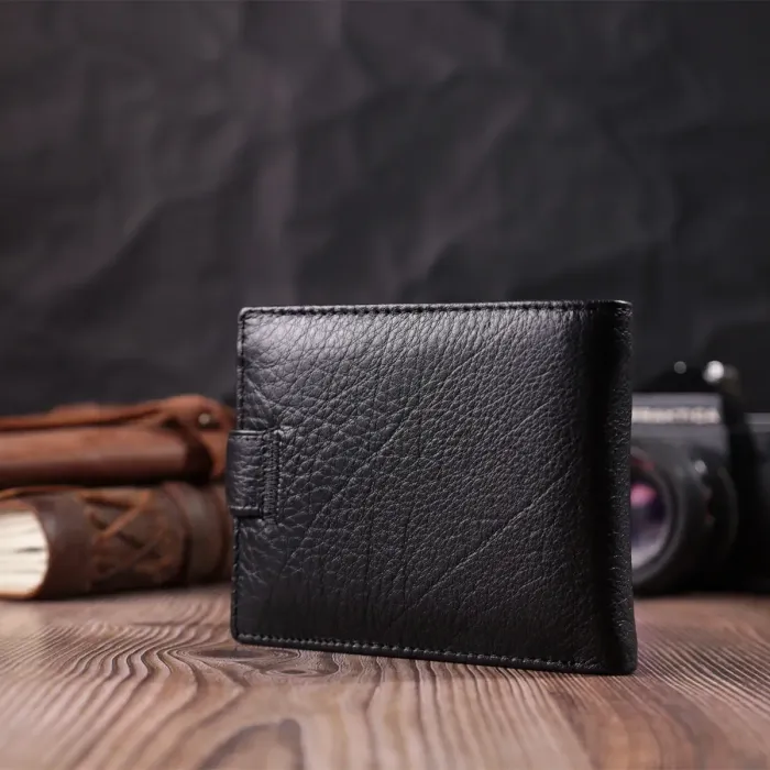 Чоловічий горизонтальний гаманець середнього розміру із натуральної шкіри ST Leather 22484 Чорний