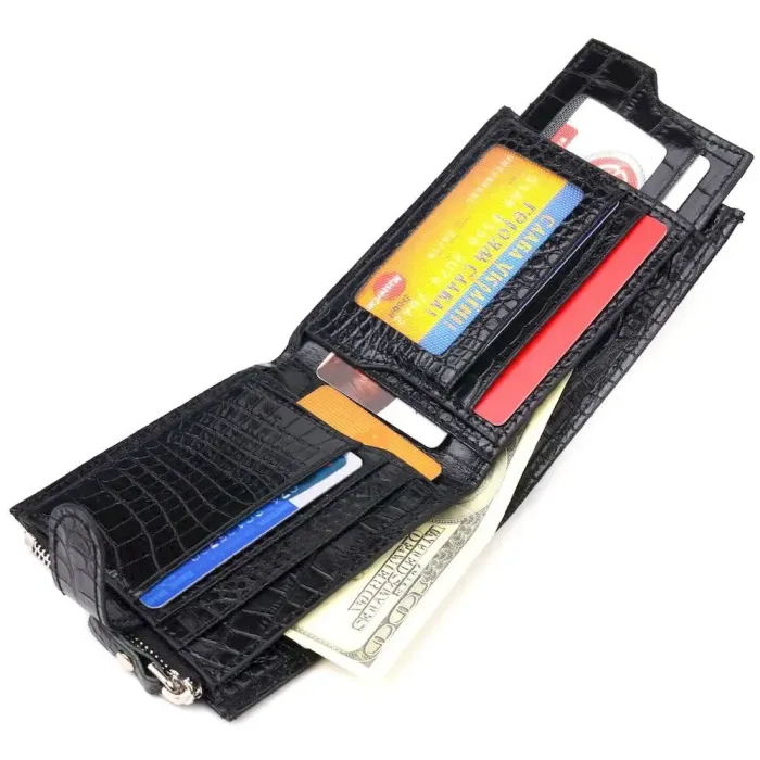 Мужской горизонтальный кошелек из натуральной фактурной кожи CANPELLINI 21504 Черный