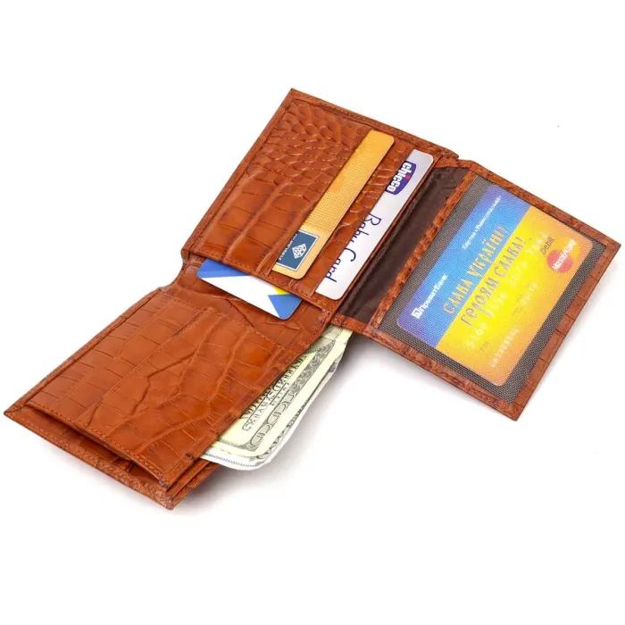 Мужской горизонтальный кошелек из натуральной фактурной кожи с тиснением под крокодила CANPELLINI 21781 Рыжий