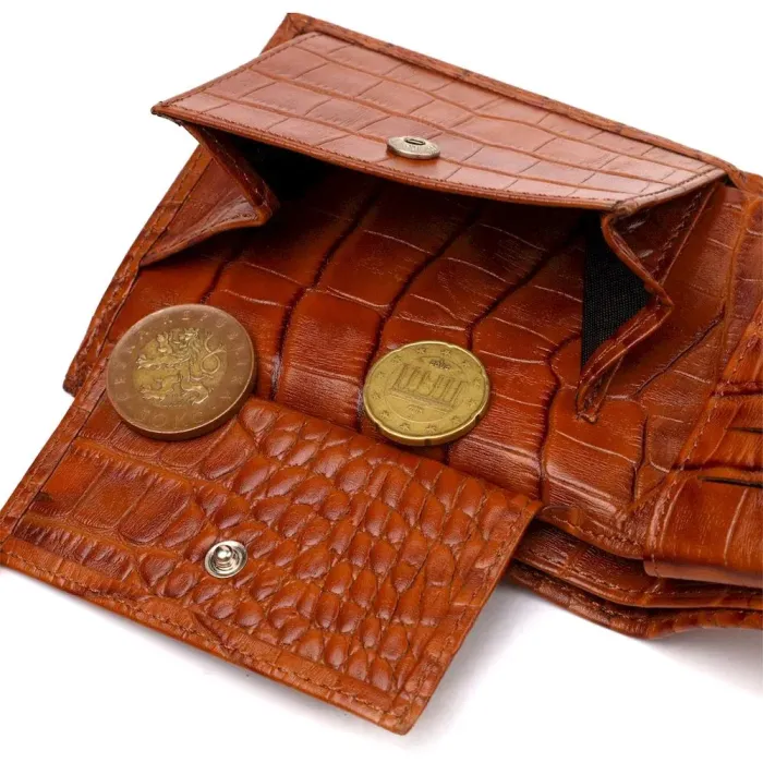 Мужской горизонтальный кошелек из натуральной фактурной кожи с тиснением под крокодила CANPELLINI 21781 Рыжий