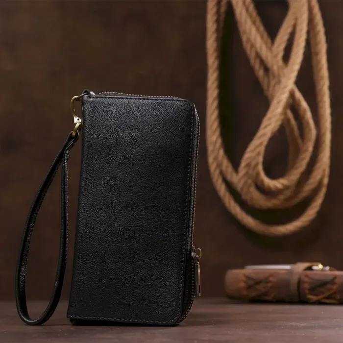 Чоловічий горизонтальний шкіряний клатч SHVIGEL 19123 Чорний