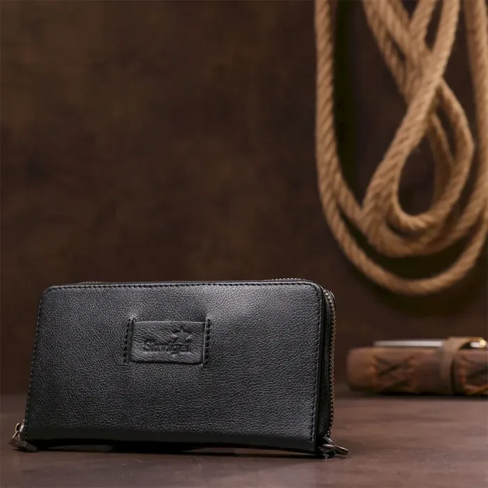 Чоловічий горизонтальний шкіряний клатч SHVIGEL 19123 Чорний