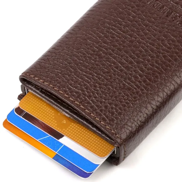 Чоловічий картхолдер три складення з автоматичним механізмом з натуральної шкіри флотар CANPELLINI 21934 Коричневий