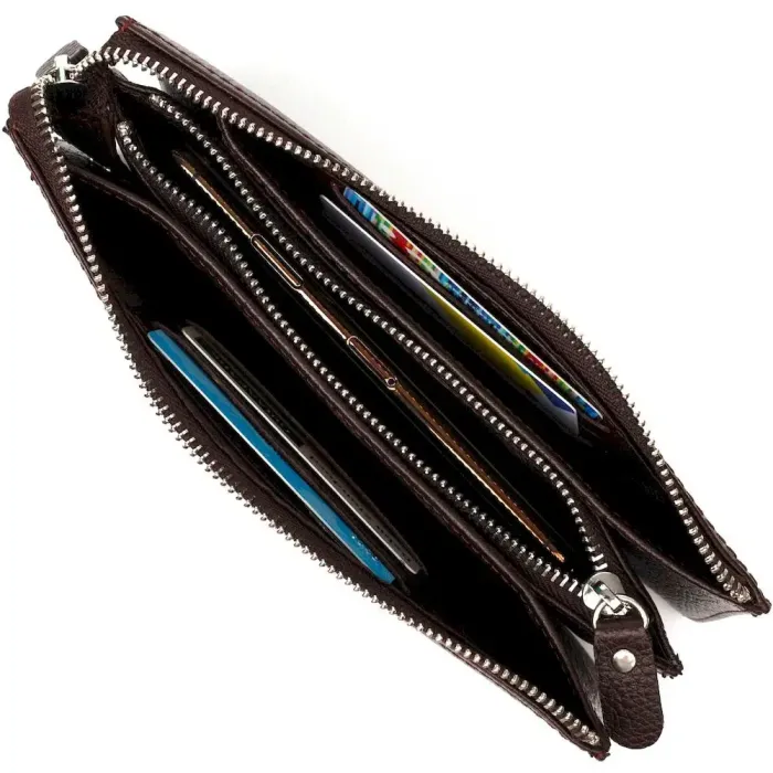 Мужской клатч на два отделения из натуральной кожи флотар BOND 22045 Коричневый