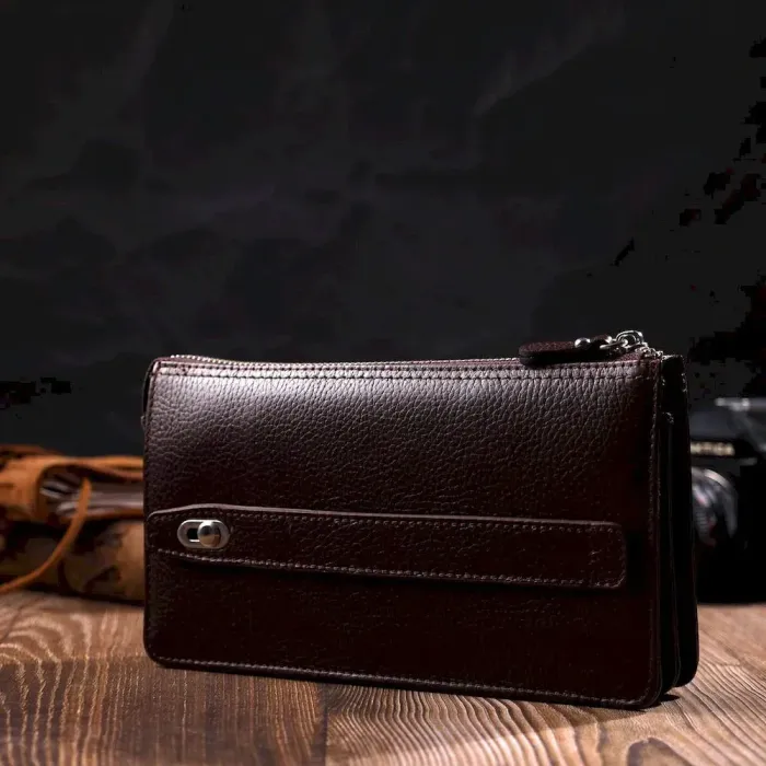 Мужской клатч на два отделения из натуральной кожи флотар BOND 22045 Коричневый