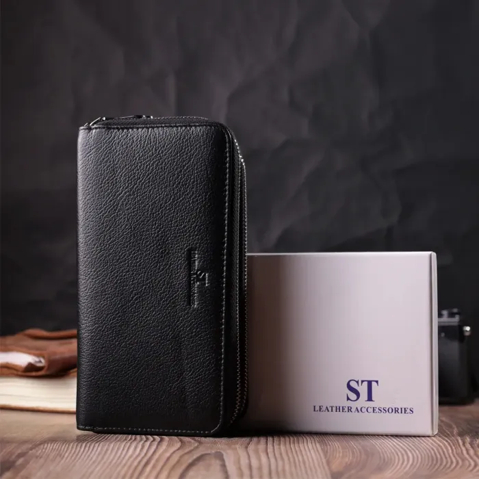 Чоловічий клатч на два відділення із натуральної шкіри ST Leather 22531 Чорний