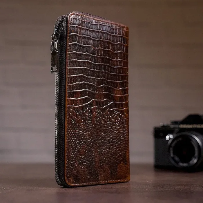 Чоловічий клатч із силуетом каймана 20235 Vintage Коричневий