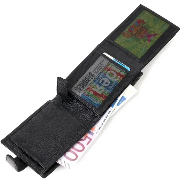 Чоловічий компактний горизонтальний гаманець із натуральної шкіри флотар BOND 22006 Чорний