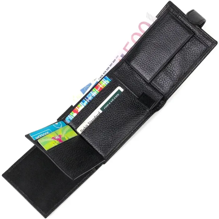 Чоловічий компактний горизонтальний гаманець із натуральної шкіри флотар BOND 22006 Чорний