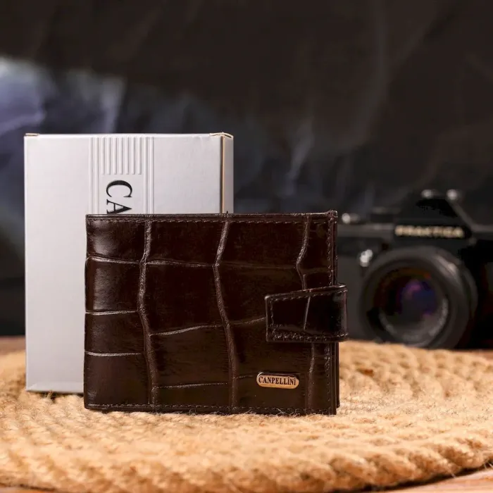 Мужской компактный кошелек из натуральной фактурной кожи CANPELLINI 21509 Коричневый