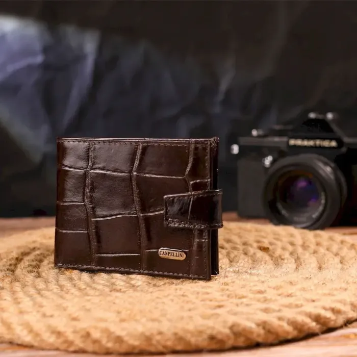 Мужской компактный кошелек из натуральной фактурной кожи CANPELLINI 21509 Коричневый