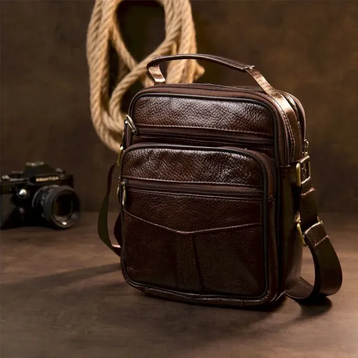 Чоловічий компактний месенджер на 2 відділення Vintage 20455 Коричневий