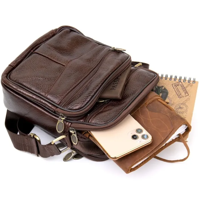 Чоловічий компактний месенджер на 2 відділення Vintage 20455 Коричневий